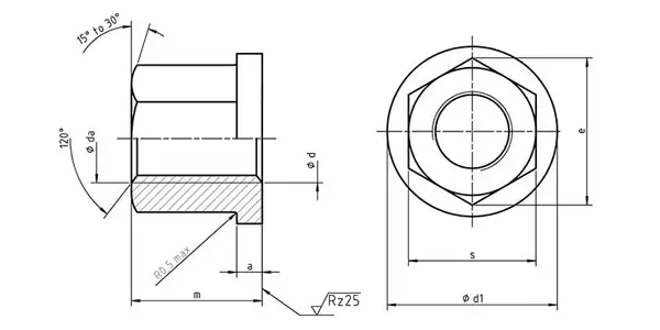 Hexagon collar nuts (1.5 x D) Drawing