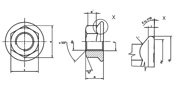 Hexagon Flange Nuts Drawing