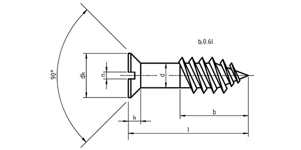 Slotted Flat Head Wood Screws Drawing