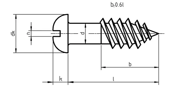 Slotted Round Head Wood Screws Drawing
