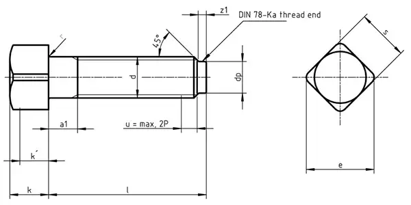 Square Head Bolts (Short Dog Point) Drawing